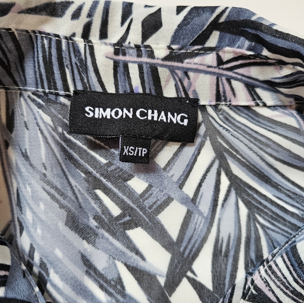 Simon Chang Xs Leaf Print Sheer Blouse Long Sleeve Button Up - Picture 5 of 6